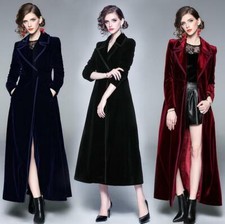 Ladies Vintage Velvet Long Parka A Line Coat Elegant Maxi Jacket Casual