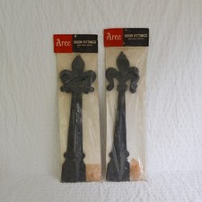 Vintage PAIR Fleur de Lis Dummy Hinges, False Black Metal Door Fitting Hinges x2
