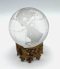Crystal World Globe Etched