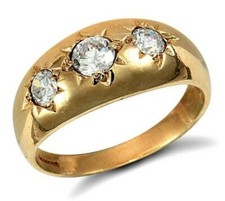 9ct Yellow Gold Gents Three Stone Ring Gypsy Setting Hallmarked