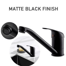 Matte Black Kitchen Sink Mixer Taps Mono Single Lever 360 Swivel Spout Black