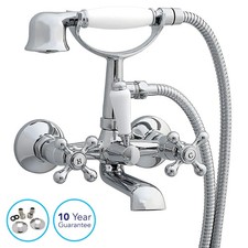 Chrome Traditional Cross Handle Bath Filler Mixer Taps Shower Wall Mounted