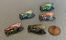 Vintage French Lucky Cicada Button Set 5 AB Iridescent Plastic Insect Bugs 30mm