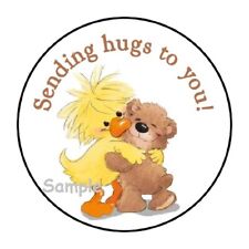 30 SENDING HUGS TO YOU ENVELOPE SEALS LABELS STICKERS 1.5" ROUND DUCK TEDDY BEAR