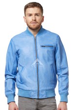 Mens Leather Jacket Blue Crust