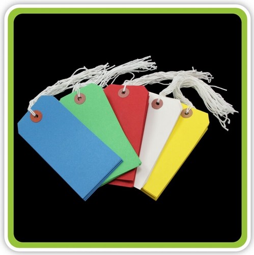 Strung tie tags - on, string