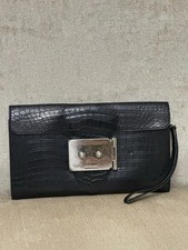 Hermes Crocodile Goodlock Clutch Pochette Evening Bag In Matte Black - Rare