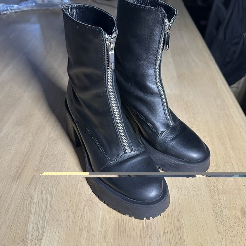 Zara black leather - chunky, zip