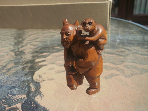Hand carved wood netsuke - carved,