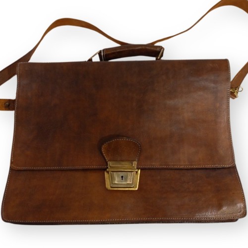 Brown leather attache case - leather,