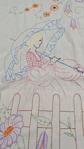 Vintage hand embroidered - embroidered, flat