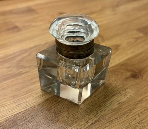 Heavy clear cut glass inkwell - heavy,