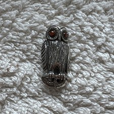 Silver Owl Brooch With Marcasite Eyes 925 Silver 2.6cm Tall