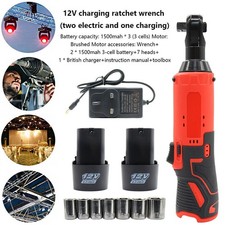 500Nm Electric Cordless Right Ratchet 3/8'' 90 Angle Wrench Power 2 Battery Kit
