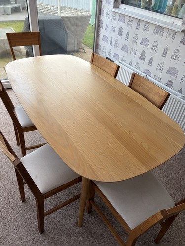 Solid oak table with chairs - table, 6
