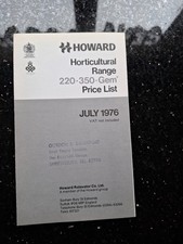 HOWARD ROTAVATOR HORTICULTURAL PRICE LIST JULY 1976 220 GEM 350 ROTOVATOR