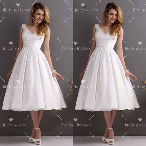 Tea length wedding dress white - dress,