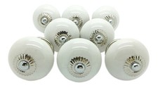 8 x White Plain Ceramic Door Knobs Vintage Shabby Chic Handles 4501-WE NEW