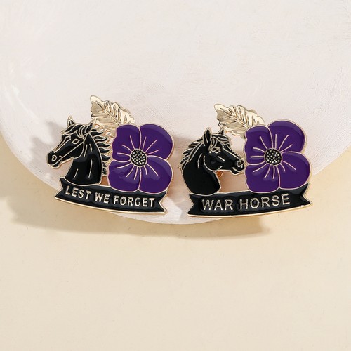 War horse purple poppy badge - war,