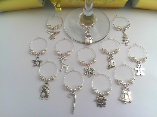 Christmas wine glass - wine, charms