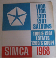 1968 SIMCA RANGE BROCHURE 4 PAGE FOLD OUT. 1000, 1100, 1301, 1501, 1200 COUPE.
