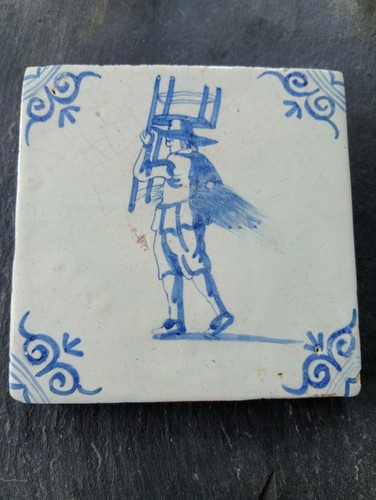 Antique dutch delft tile - dutch, chair