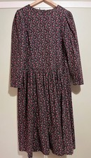 LAURA ASHLEY UK 10 Vintage Needlecord Dress. Red, Black, White & Green, Festive.