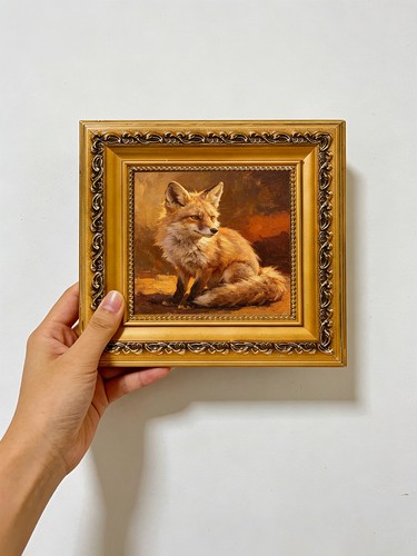 Red fox sitting golden - red, in