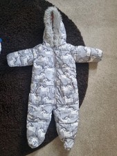 Gorgeous Next Snowsuit All In 1 Baby Girl  6-9 Months Grey Unicorns Vgc