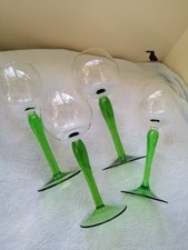 4 Vintage Luminarc Bulbous Green Stem White Wine Glasses .