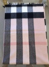 BURBERRY LARGE HALF MEGA CHECK CASHMERE SCARF ASH ROSE 200 X 36cm