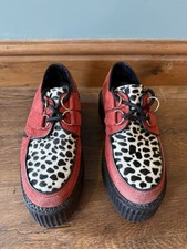 Underground England, Red Suede & Animal Print Lace Up Platform Creepers UK 5 