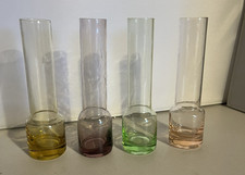 Vintage Colored Glass Test-Tube Shot Glasses Set Of 4 Green Amber Purple Peach