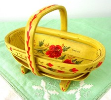Sussex Trug Garden Peg Basket Yellow and Hand Painted Orange Flowers Cottagecore