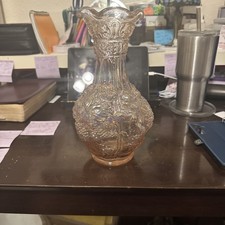 Vintage Imperial Iridescent Carnival Pink Raised Relief Logan Berry Vase Excell