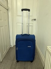 American Tourister Carry On Soft Shell Cabin Luggage Navy Blue TSA Lock 4 Wheel