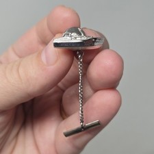 Cabin Cruiser Motor Boat Silver Tone Vintage Tie Tack Pin Yacht 