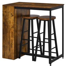 3 Pieces Bar Table Set Kitchen Height Table 2 Stools with Storage Shelf Footrest