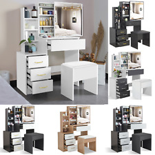 Dressing Table with Drawers, Mirror Stool Set Makeup Desk Vanity Table Bedroom