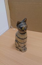 Vintage Hand  Carved Buffalo Horn Cat With Stripes 3 3/4" Tall Made In THAILAND 