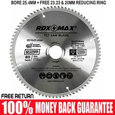 RDXMAX® TCT Circular Wood Blade 210mm x 80T fits Evolution Rage Saws 25.4mm Bore