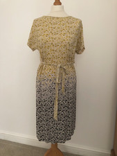 Cath Kidston Dress Size 10 Never Worn Stretch Yellow Grey Floral Tie Belt VGC