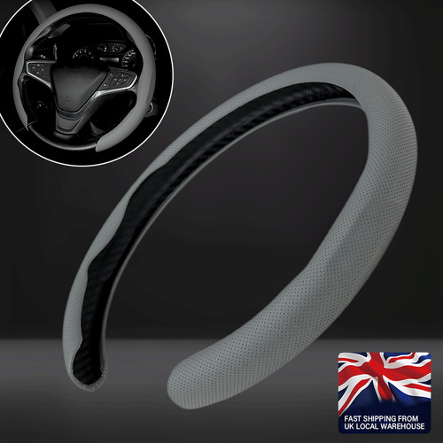 Grey leather steering wheel - leather,