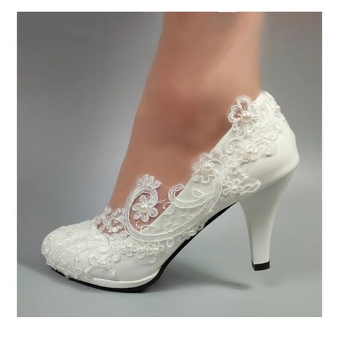 White lace detail heels - white, 40