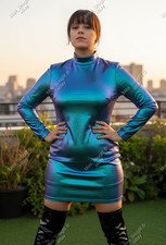 Blue PU leather PVC long