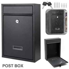 BLACK LARGE LETTER BOX POST MAIL BOX WALL MOUNTED POST BOX LOCKABLE WITH KEYS