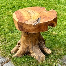 Teak Root Mushroom Stool Hand Carved Wood Heavy Round Outdoor Seat Chair Table
