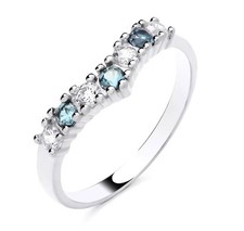 Sterling Silver 925 simulated AQUAMARINE & Cz Wishbone Eternity Ring size J to U