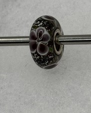 Trollbeads Classic Unique Murano Glass Bead Purple Lavender Black 925s