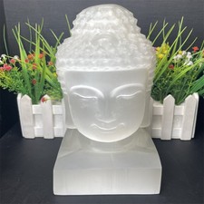 9.4LB 9" Selenite Buddha Head Sculpture Buddhism Decor Healing Gift